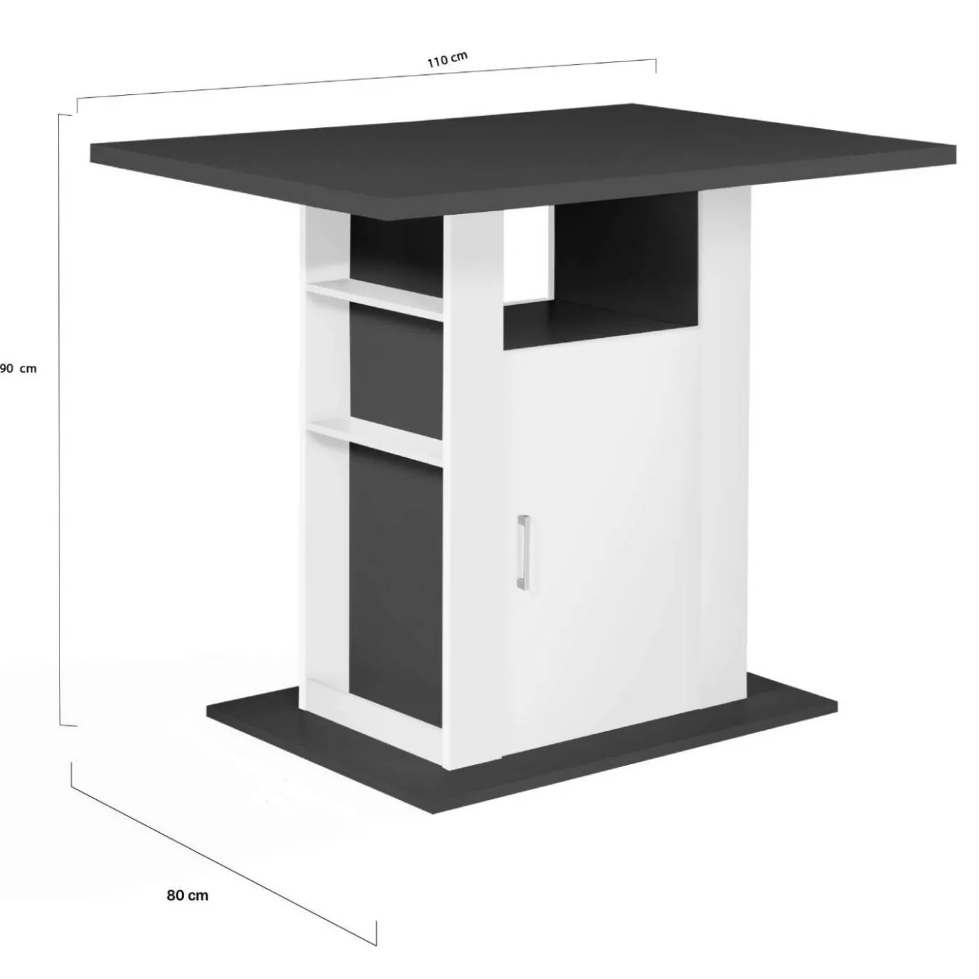 Îlot central cuisine bois gris et blanc 110 cm