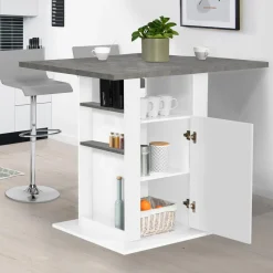 Îlot central cuisine plateau effet béton et bois blanc 110 cm