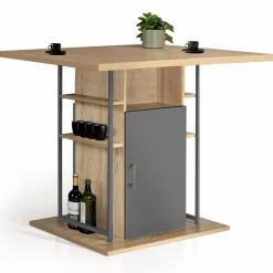 Îlot central cuisine plateau bois imitation hêtre et gris 110 cm