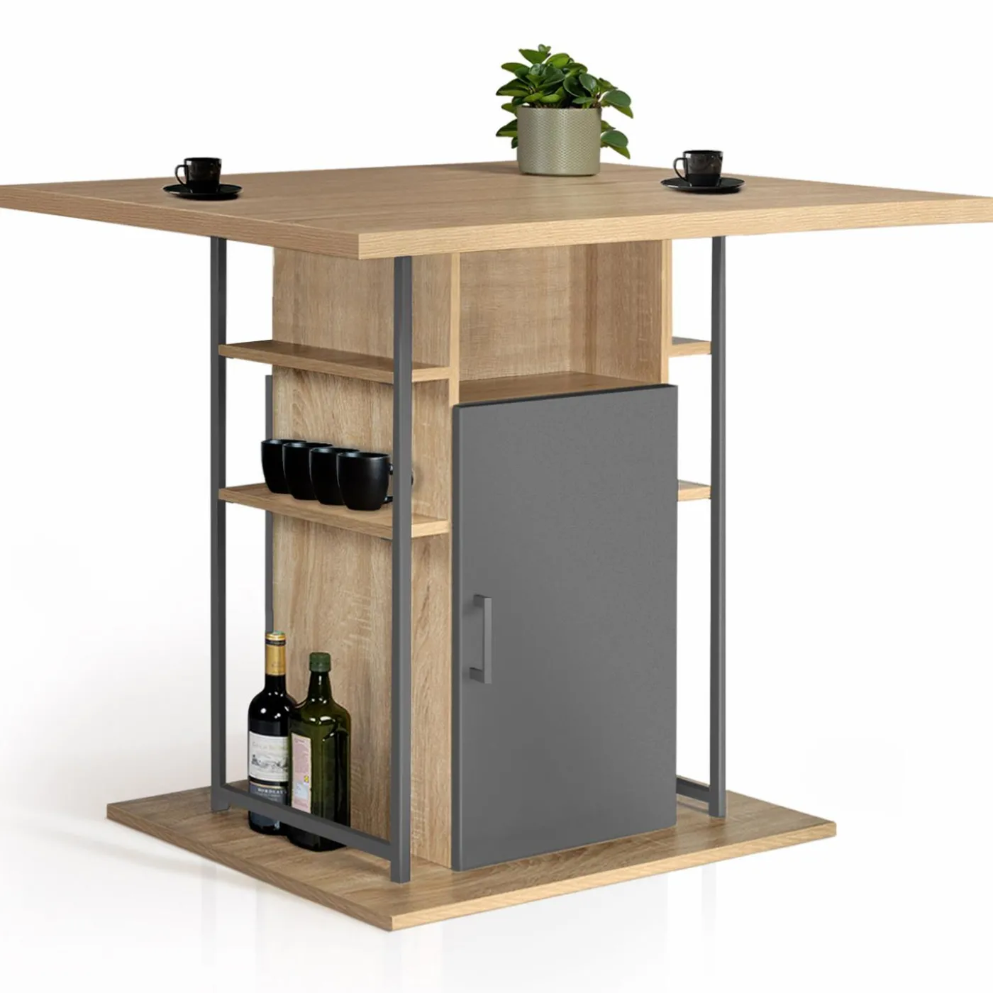 Îlot central cuisine plateau bois imitation hêtre et gris 110 cm