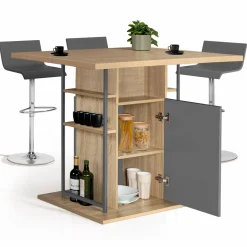Îlot central cuisine plateau bois imitation hêtre et gris 110 cm