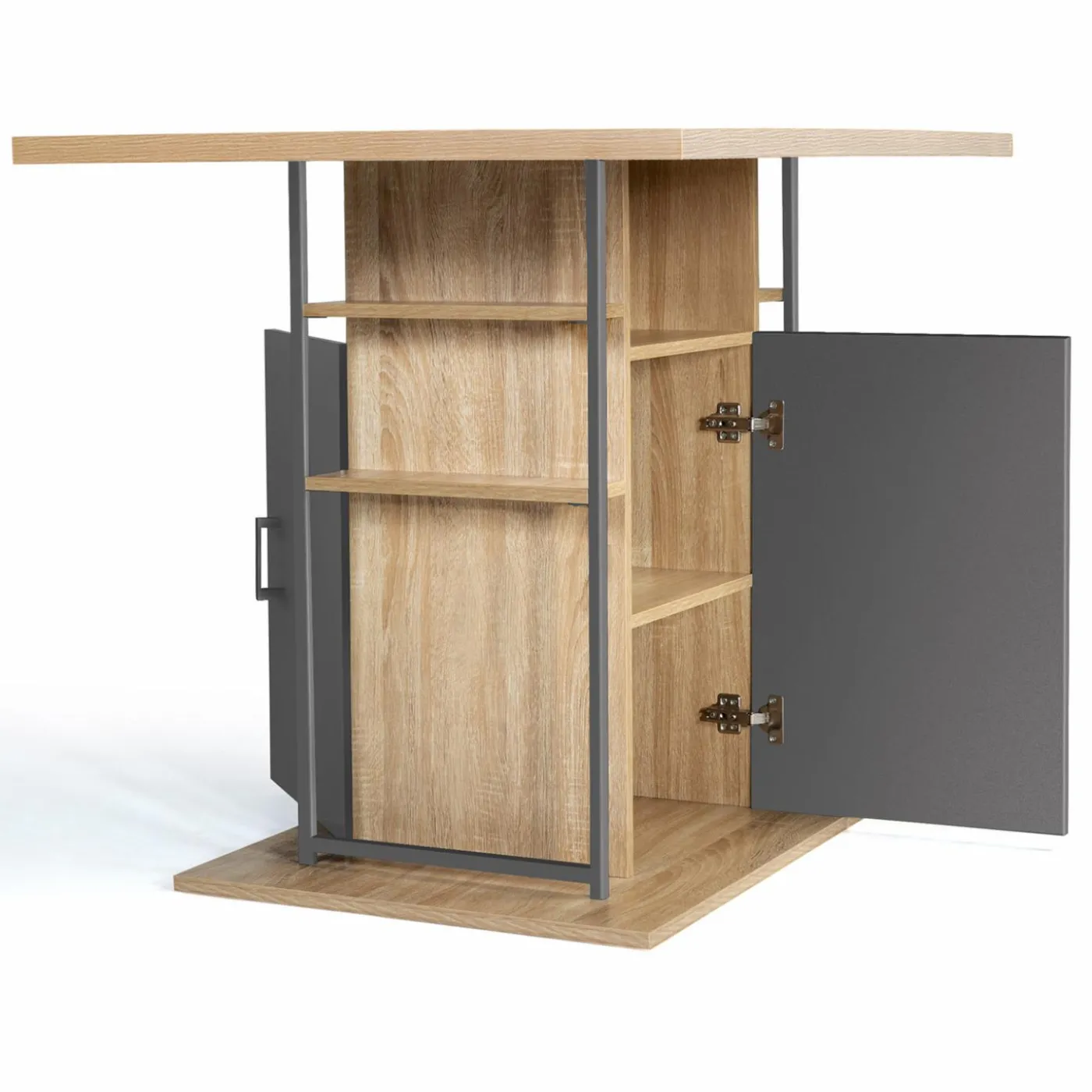 Îlot central cuisine plateau bois imitation hêtre et gris 110 cm