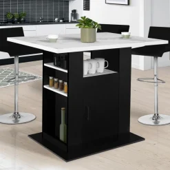 Îlot central effet marbre et bois noir 110 cm