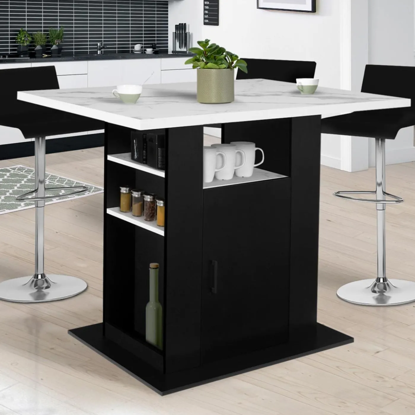 Îlot central effet marbre et bois noir 110 cm