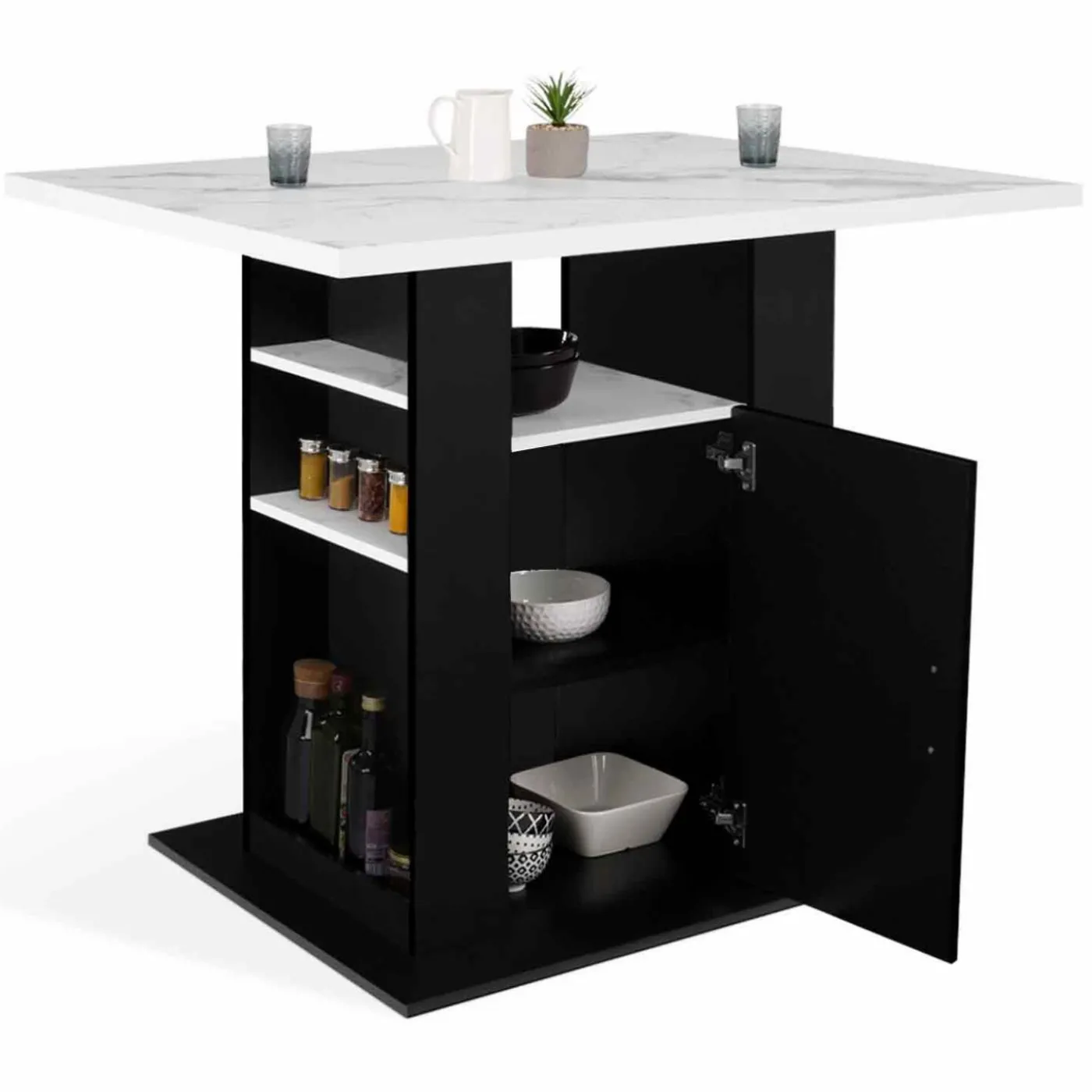 Îlot central effet marbre et bois noir 110 cm