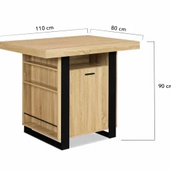 Îlot central industriel bois noir et imitation hêtre 110 cm
