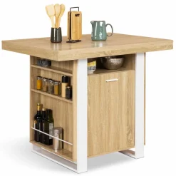 Îlot central industriel bois blanc et imitation hêtre 110 cm