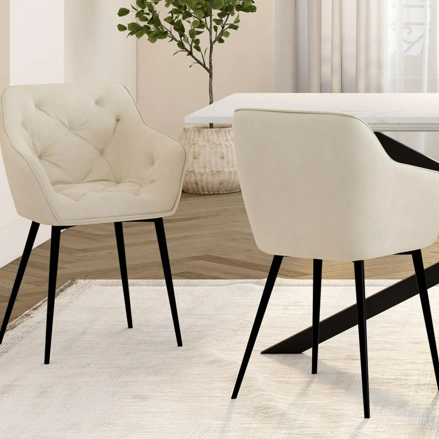 Lot chaises et fauteuils de table beige