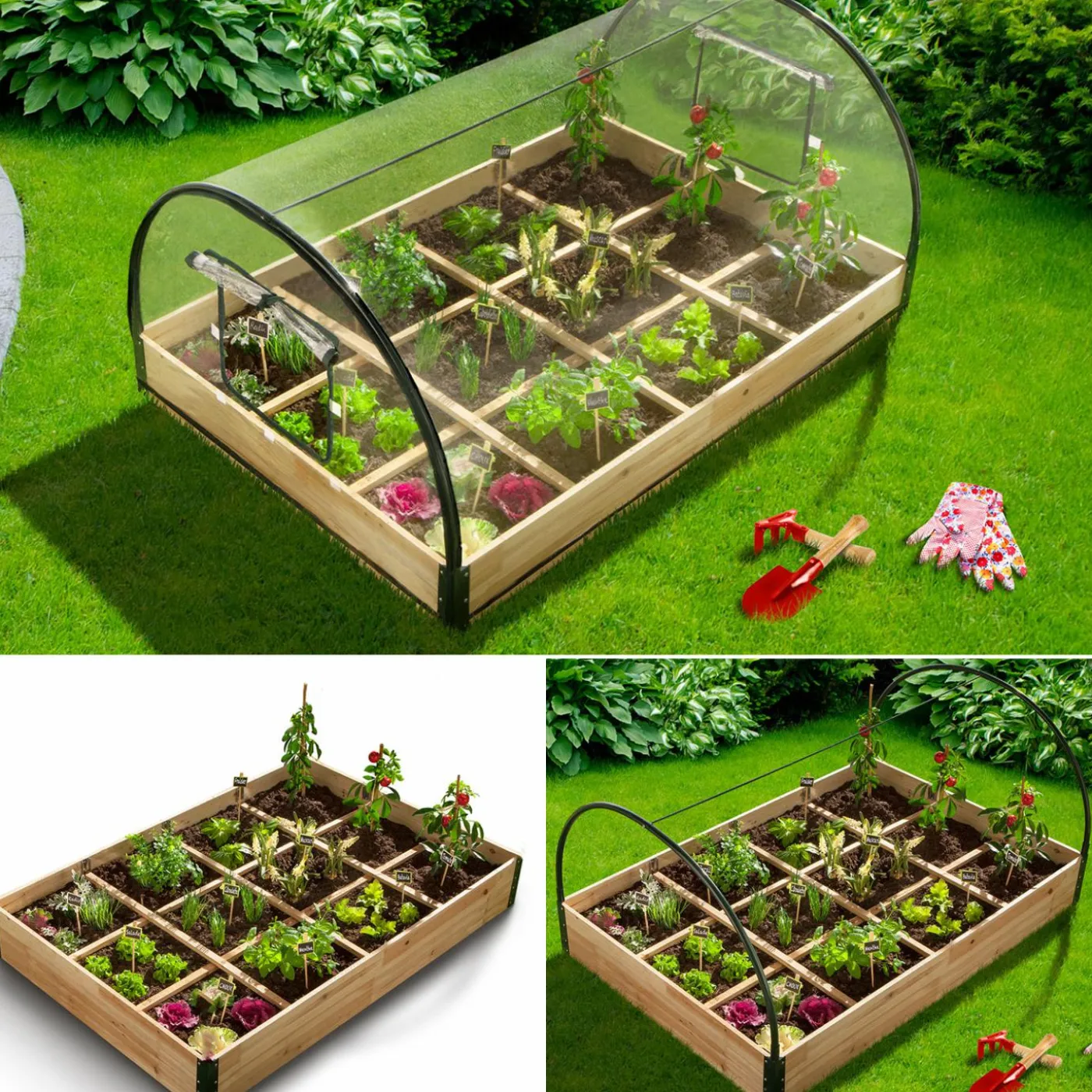 Lot de 2 carrés potager en bois 12 compartiments