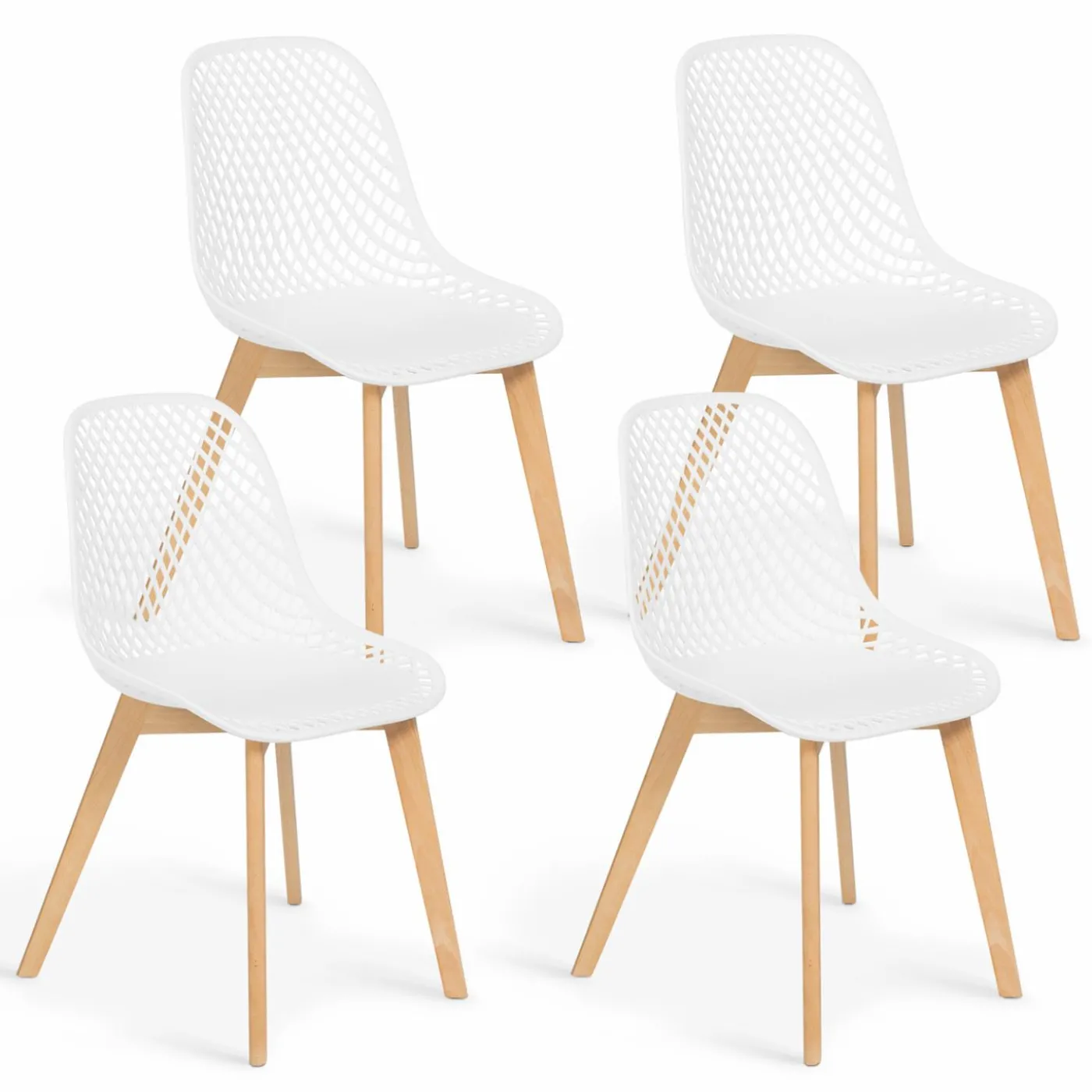 Lot de 4 chaises ajourées blanches design