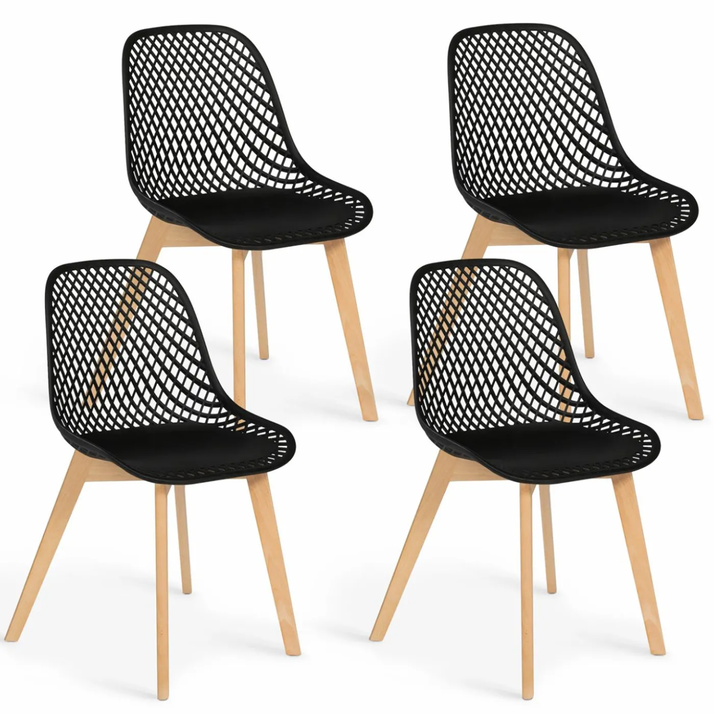 Lot de 4 chaises ajourées noires design