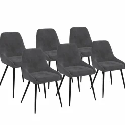 Lot de 6 chaises avec accoudoirs en velours gris foncé