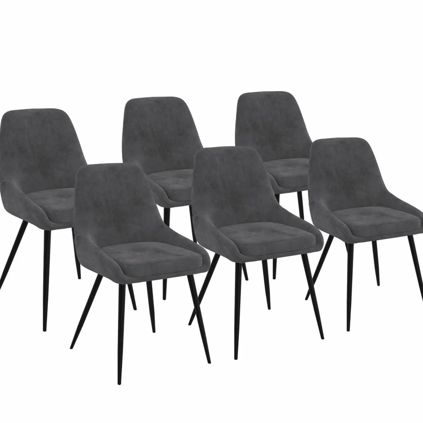 Lot de 6 chaises avec accoudoirs en velours gris foncé