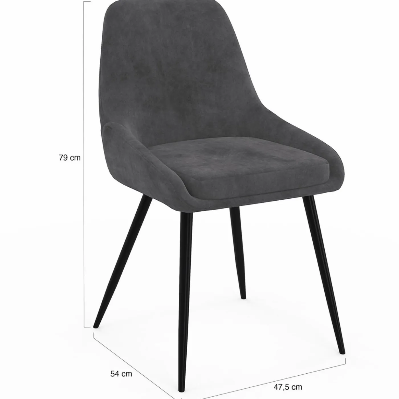 Lot de 6 chaises avec accoudoirs en velours gris foncé