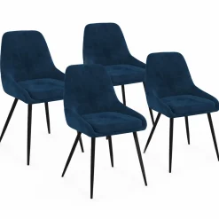 Lot de 4 chaises avec accoudoirs en velours bleu