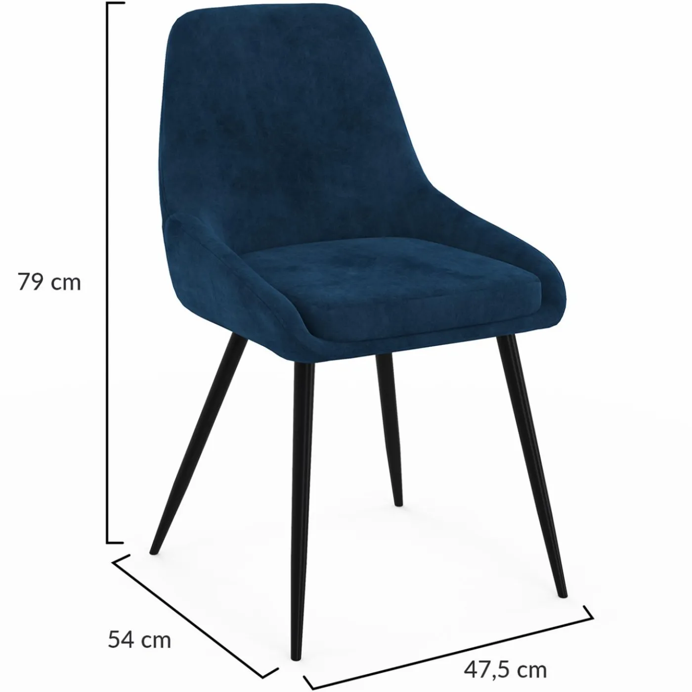 Lot de 4 chaises avec accoudoirs en velours bleu