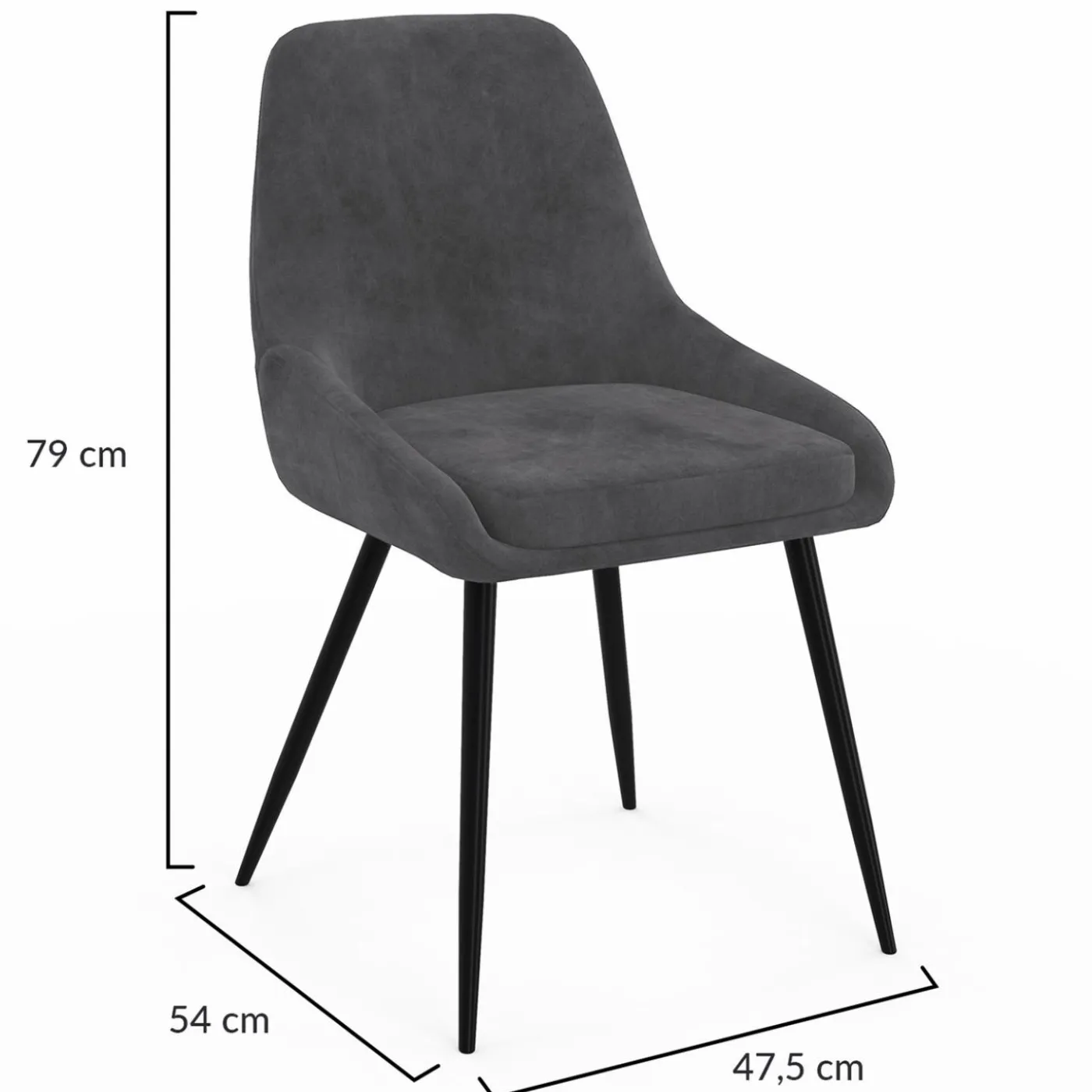 Lot de 4 chaises avec accoudoirs en velours gris foncé