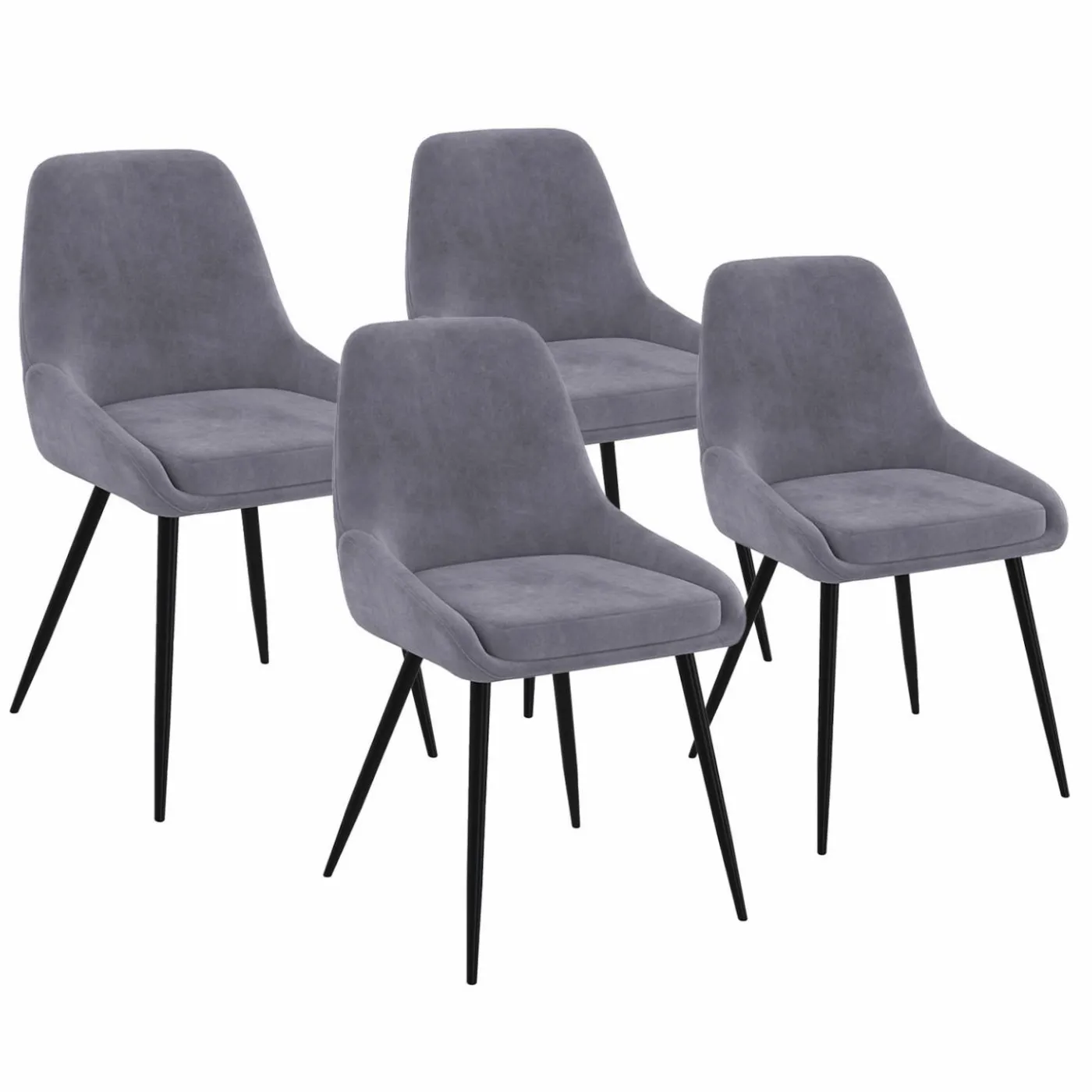 Lot de 4 chaises avec accoudoirs en velours gris clair