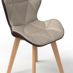 Lot de 4 chaises bi-matière en tissu et PU marron et taupe pour salle à manger