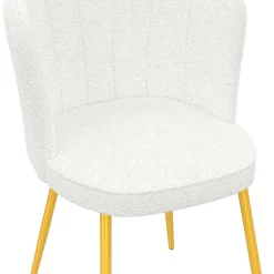 Lot de 2 chaises bouclette blanche, dossier coquillage, pieds dorés
