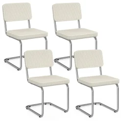 Lot de 4 chaises cantilever en velours côtelé beige et pied métal