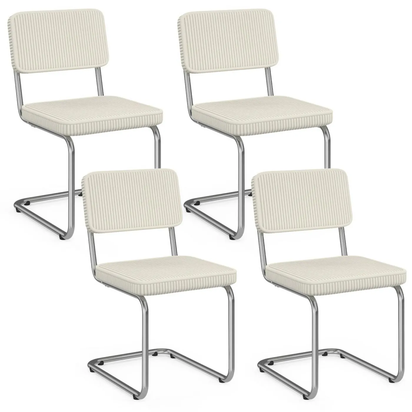 Lot de 4 chaises cantilever en velours côtelé beige et pied métal
