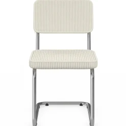 Lot de 4 chaises cantilever en velours côtelé beige et pied métal