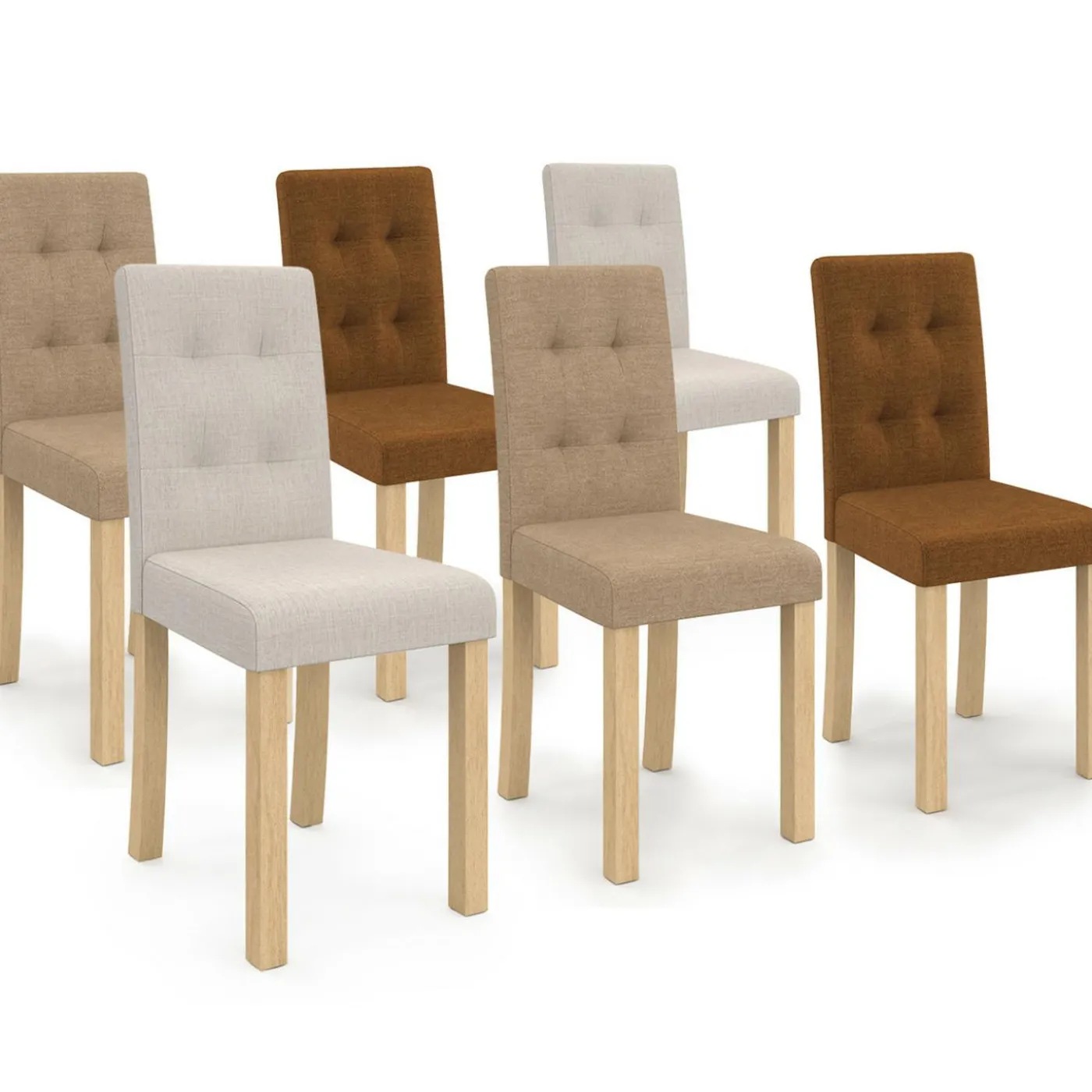 Lot de 6 chaises capitonnées tricolore taupe, beige et marron