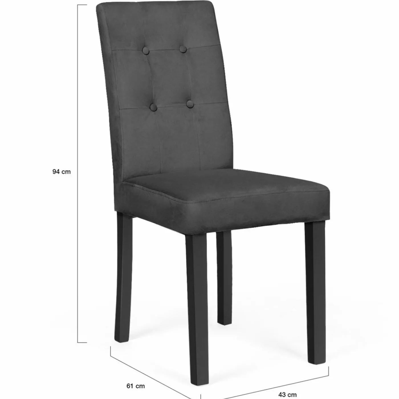 Lot de 4 chaises capitonnées en velours gris pieds noirs