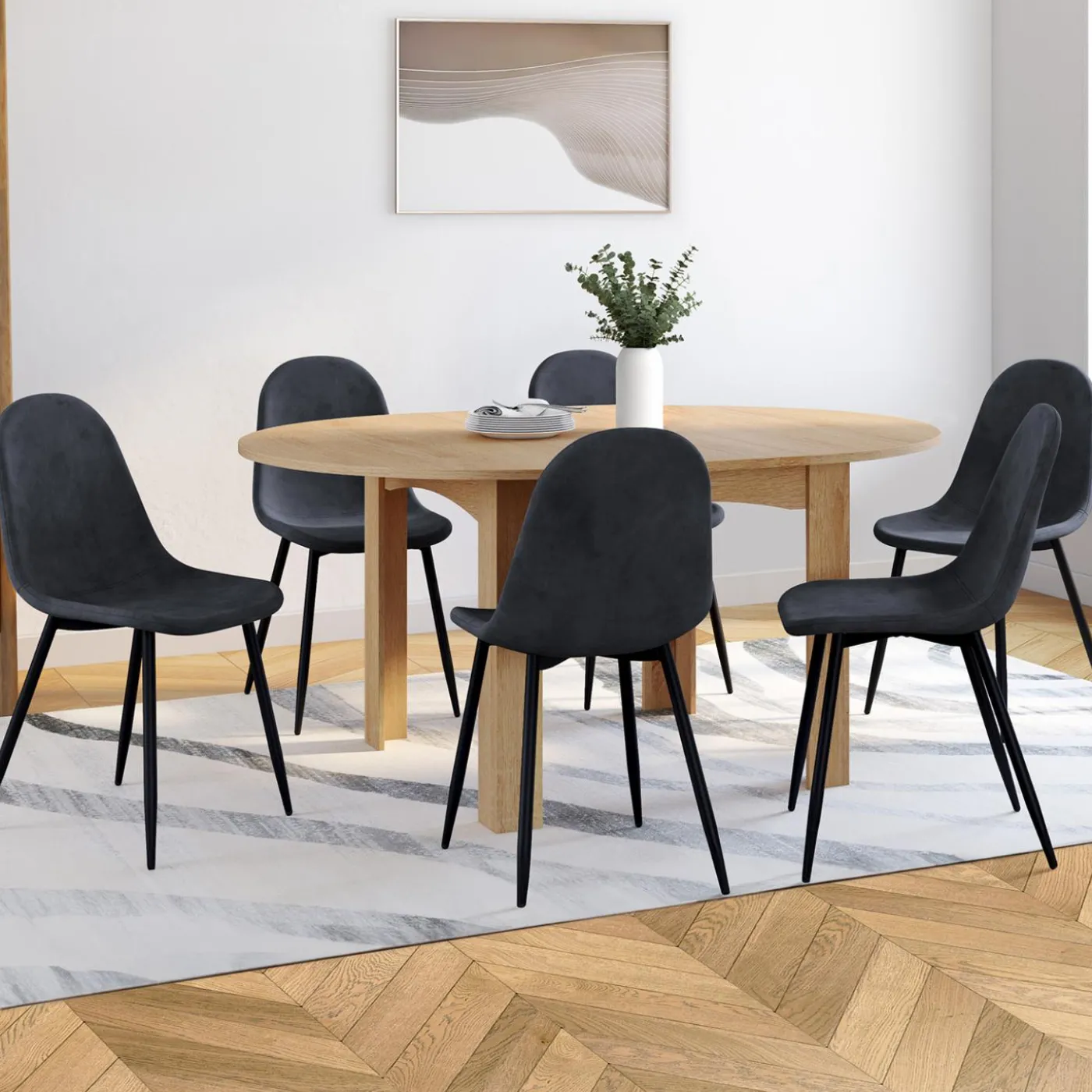 Lot de 6 chaises confortables en velours gris foncé