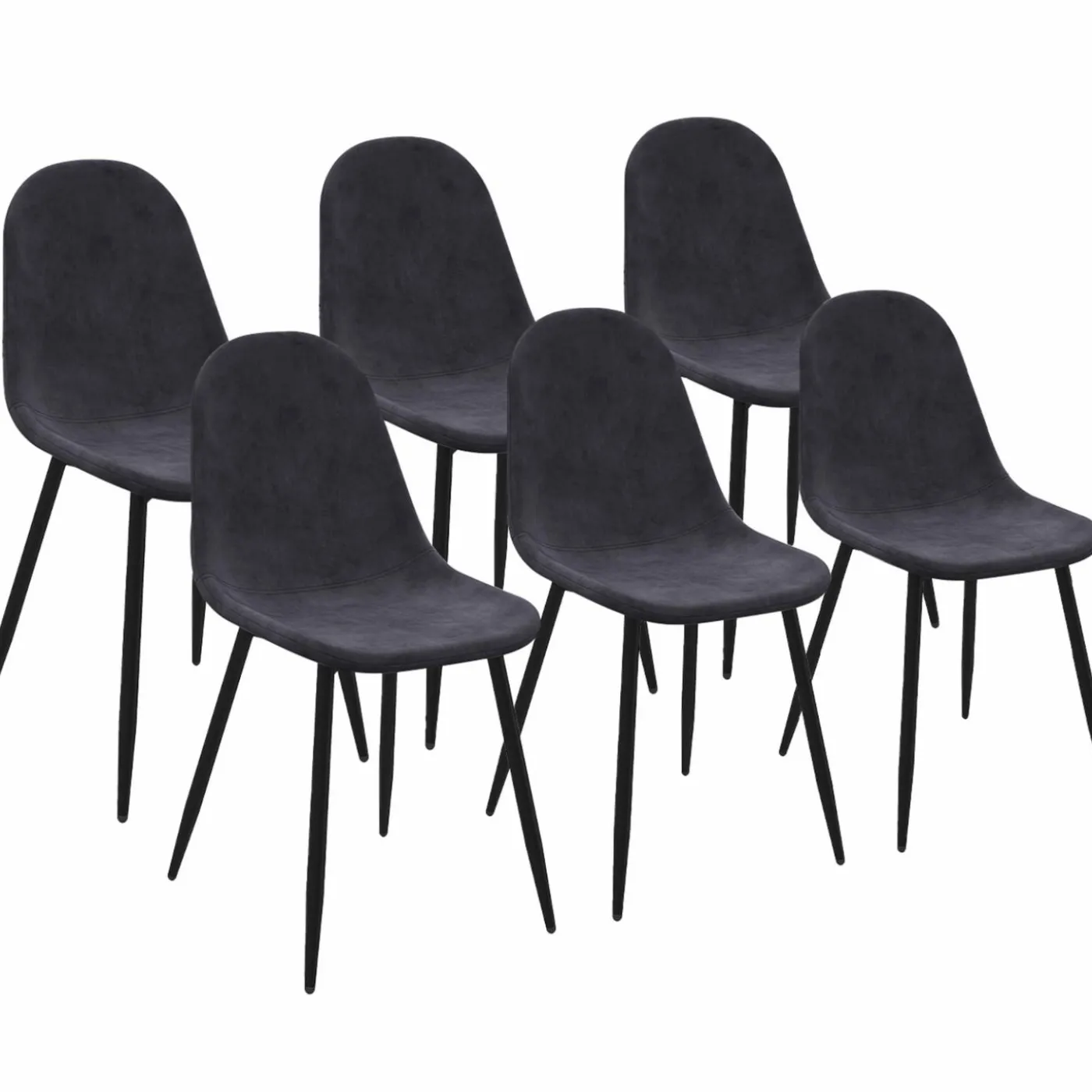 Lot de 6 chaises confortables en velours gris foncé