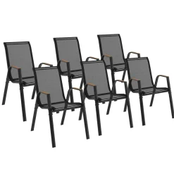 Lot de 6 chaises de jardin métal et textilène noir et bois
