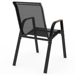 Lot de 6 chaises de jardin métal et textilène noir et bois