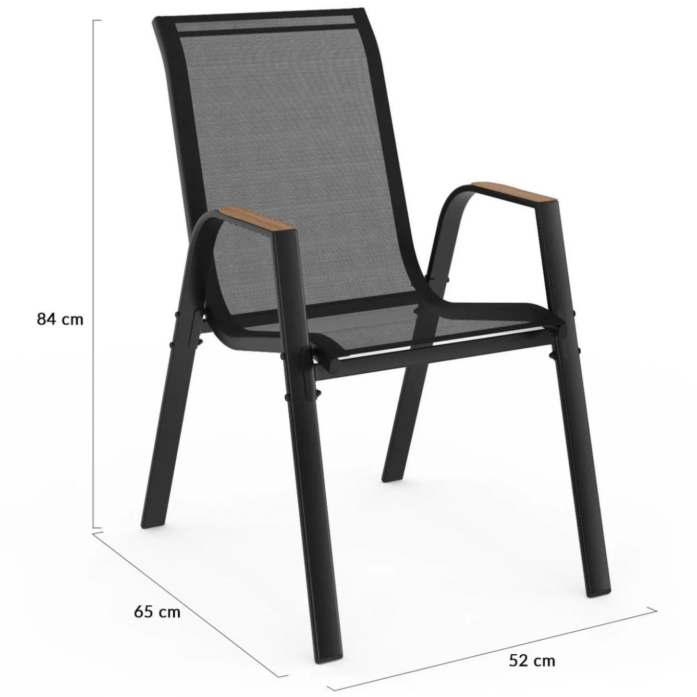 Lot de 6 chaises de jardin métal et textilène noir et bois