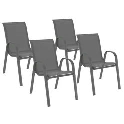 Lot de 4 chaises de jardin empilables en métal gris anthracite et textilène