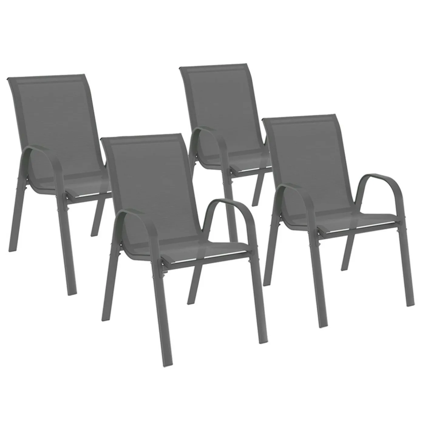 Lot de 4 chaises de jardin empilables en métal gris anthracite et textilène