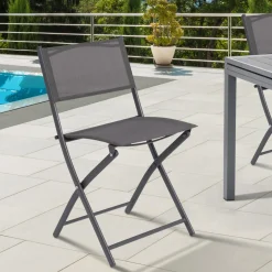 Lot de 4 chaises de jardin pliantes grises en acier et textilène