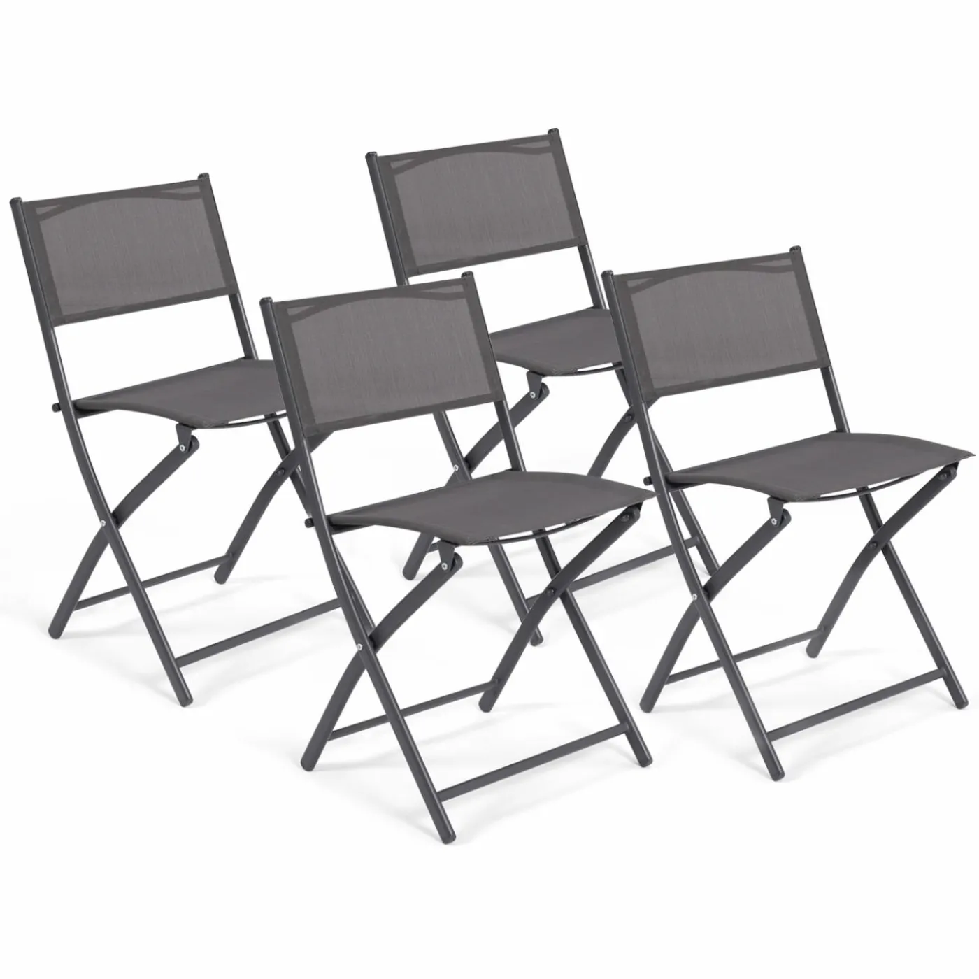 Lot de 4 chaises de jardin pliantes grises en acier et textilène