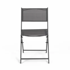Lot de 4 chaises de jardin pliantes grises en acier et textilène