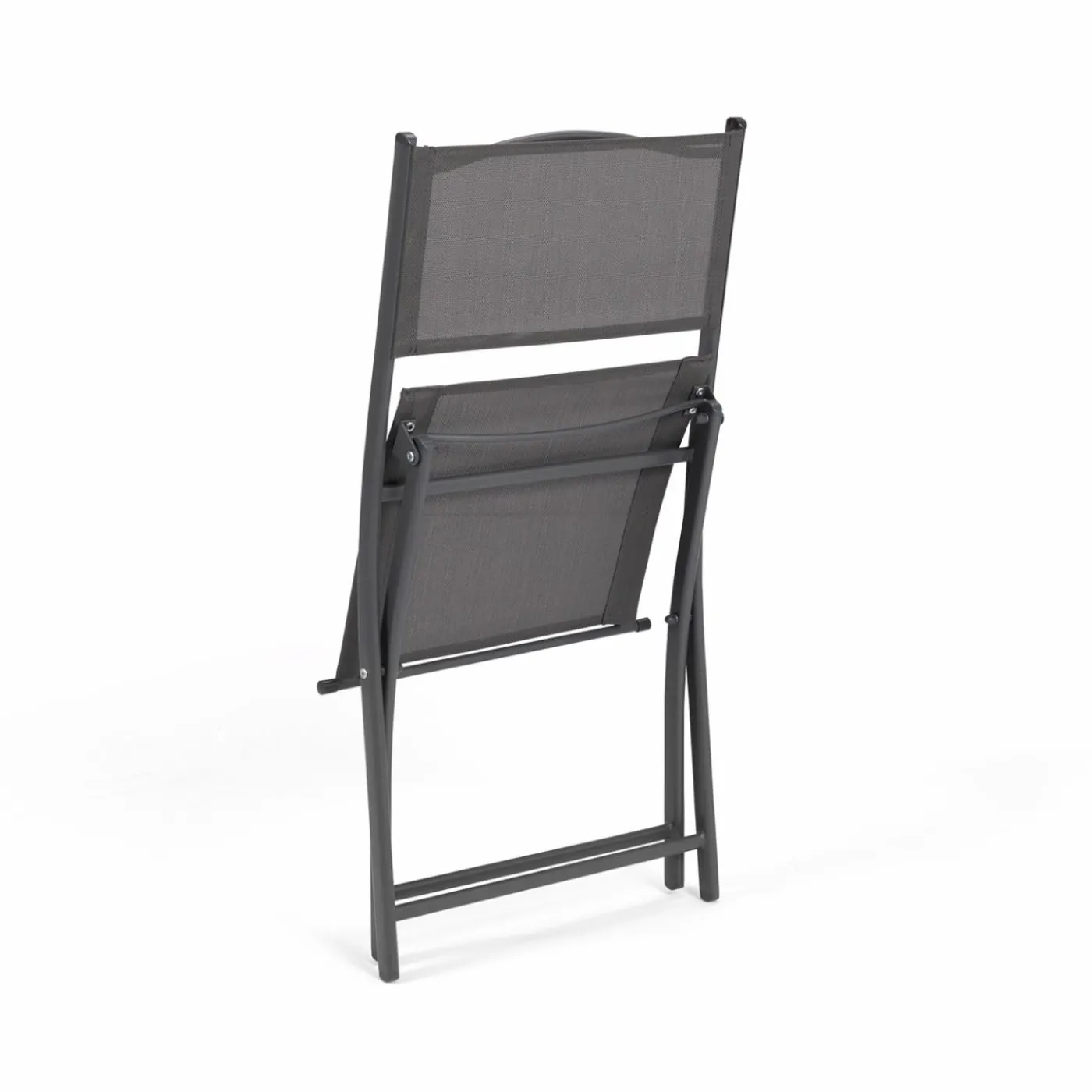 Lot de 4 chaises de jardin pliantes grises en acier et textilène