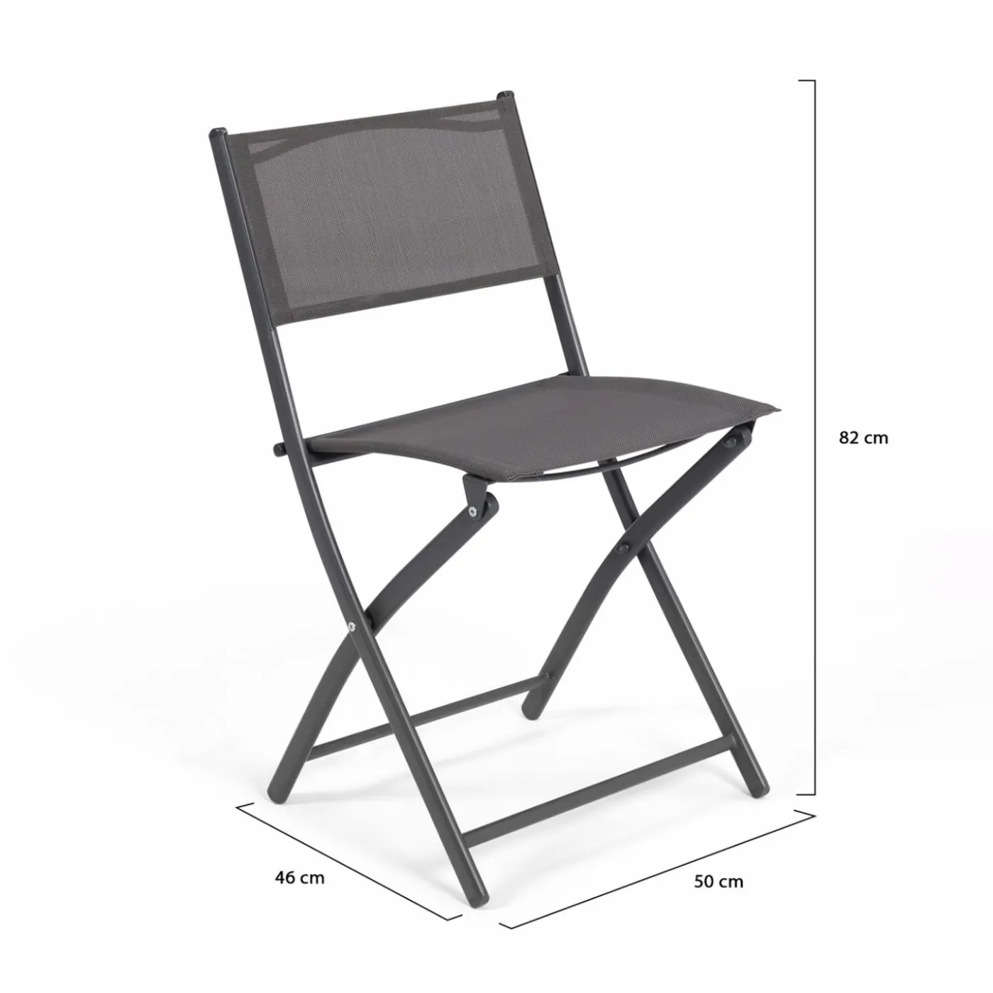 Lot de 4 chaises de jardin pliantes grises en acier et textilène