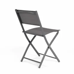 Lot de 4 chaises de jardin pliantes grises en acier et textilène
