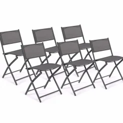 Lot de 6 chaises de jardin pliantes gris anthracite en métal et textilène