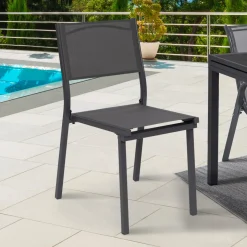 Lot de 6 chaises de jardin empilables gris anthracite en métal et textilène