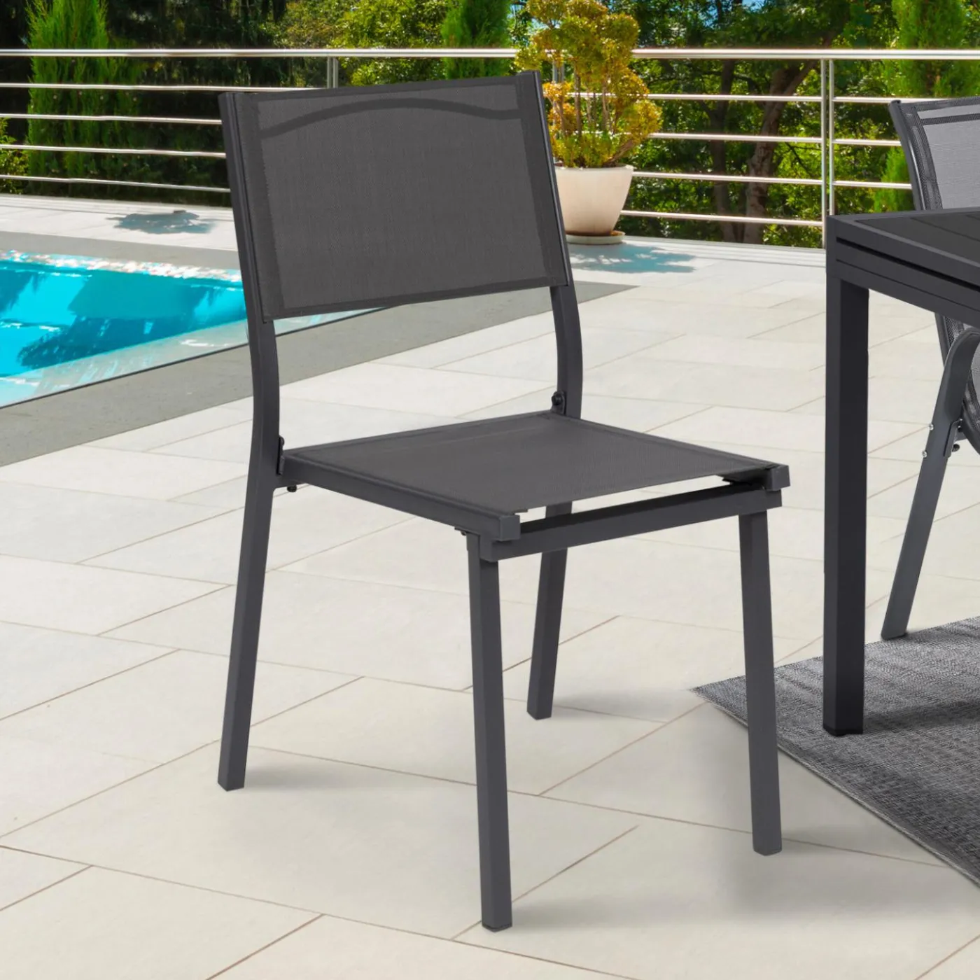 Lot de 6 chaises de jardin empilables gris anthracite en métal et textilène