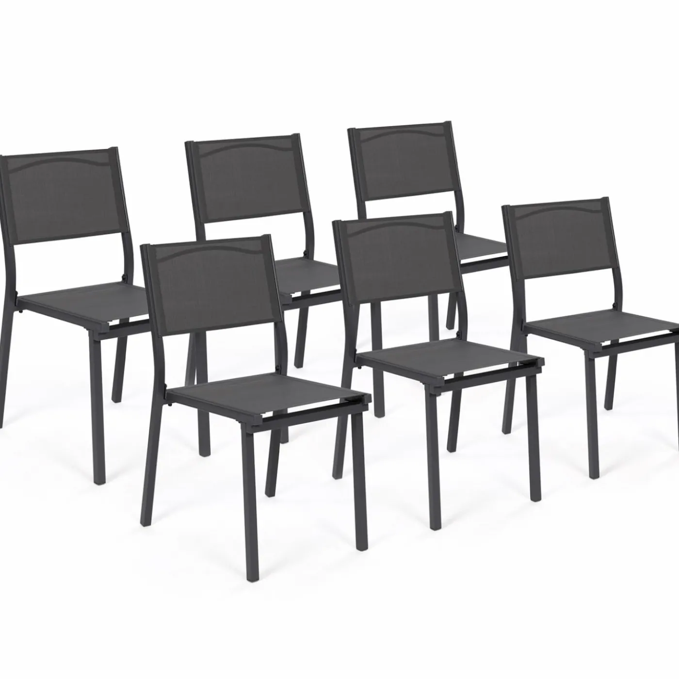 Lot de 6 chaises de jardin empilables gris anthracite en métal et textilène