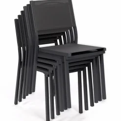 Lot de 6 chaises de jardin empilables gris anthracite en métal et textilène