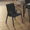 Lot de 4 chaises de jardin empilables en métal noir et textilène