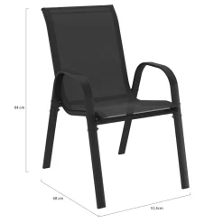 Lot de 4 chaises de jardin empilables en métal noir et textilène