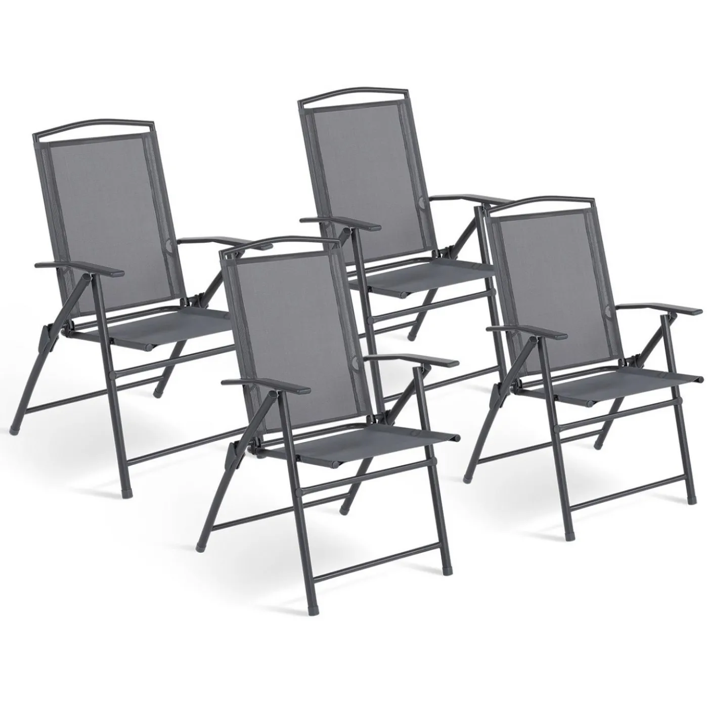 Lot de 4 chaises de jardin pliantes dossier inclinable avec accoudoirs gris anthracite